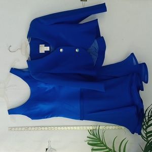 Manzoni Couture Royal Blue Sleeveless Dress w/ Long Sleeved Jacket, Spain Sz 12